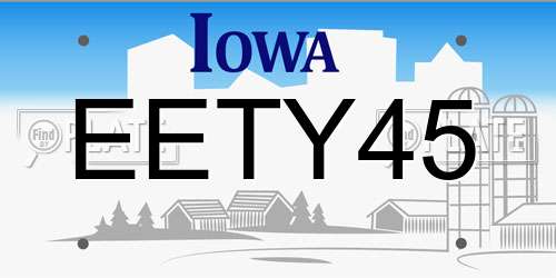EETY45 Iowa License Plate