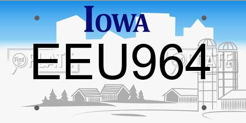 EEU964 Iowa License Plate