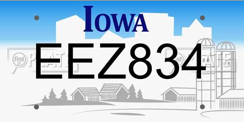 EEZ834 Iowa License Plate