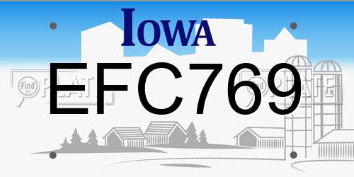 EFC769 Iowa License Plate