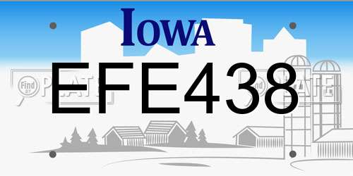 EFE438 Iowa License Plate