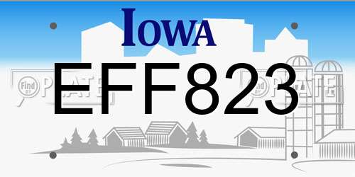 EFF823 Iowa License Plate