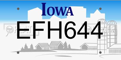 EFH644 Iowa License Plate