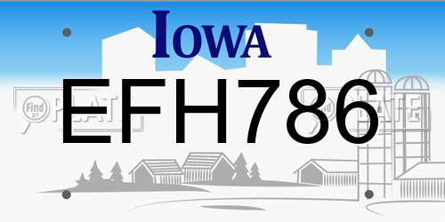 EFH786 Iowa License Plate