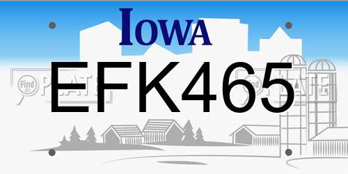 EFK465 Iowa License Plate