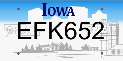 EFK652 Iowa License Plate