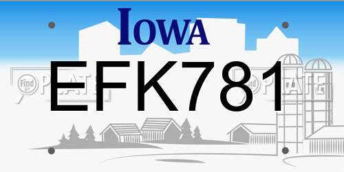 EFK781 Iowa License Plate