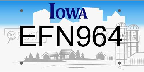 EFN964 Iowa License Plate
