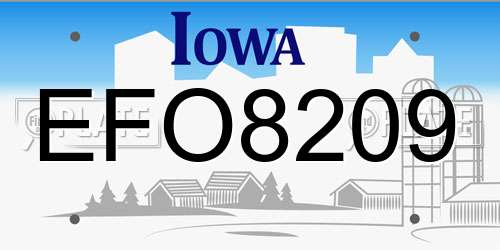 EFO8209 Iowa License Plate