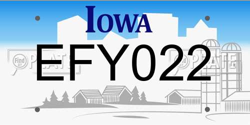 EFY022 Iowa License Plate