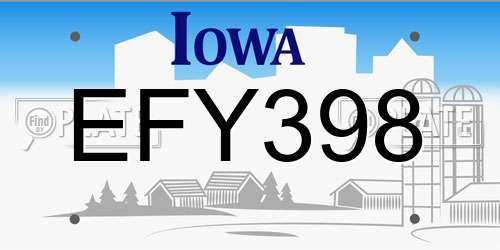 EFY398 Iowa License Plate