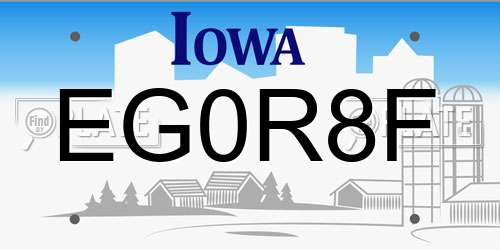 EG0R8F Iowa License Plate