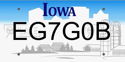 EG7G0B Iowa License Plate
