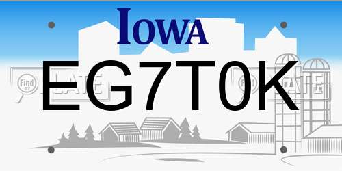EG7T0K Iowa License Plate