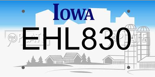 EHL830 Iowa License Plate