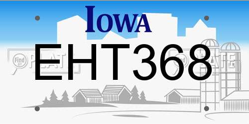 EHT368 Iowa License Plate