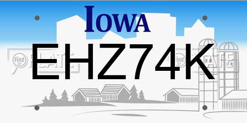 EHZ74K Iowa License Plate