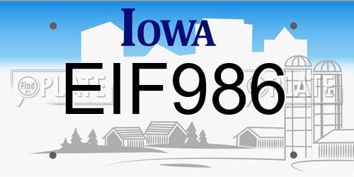 EIF986 Iowa License Plate