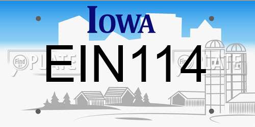 EIN114 Iowa License Plate