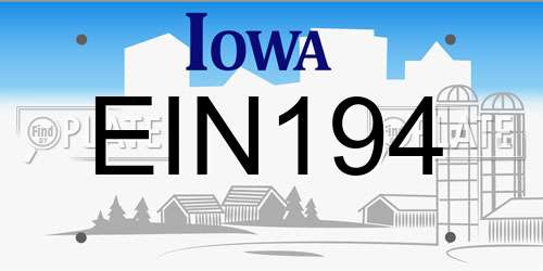 EIN194 Iowa License Plate