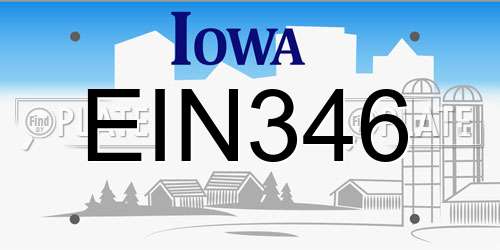 EIN346 Iowa License Plate