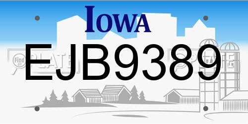 EJB9389 Iowa License Plate