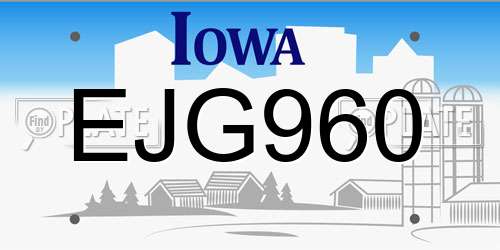 EJG960 Iowa License Plate