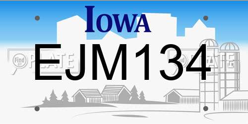 EJM134 Iowa License Plate