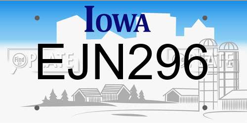 EJN296 Iowa License Plate