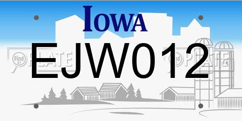 EJW012 Iowa License Plate