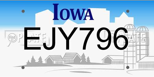 EJY796 Iowa License Plate