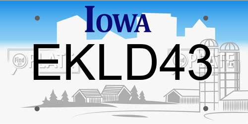 EKLD43 Iowa License Plate