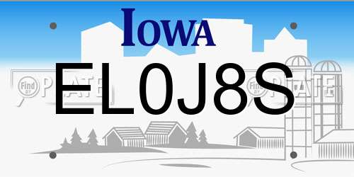 EL0J8S Iowa License Plate