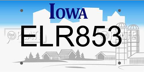ELR853 Iowa License Plate