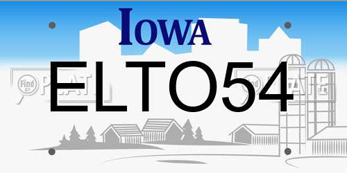 ELTO54 Iowa License Plate