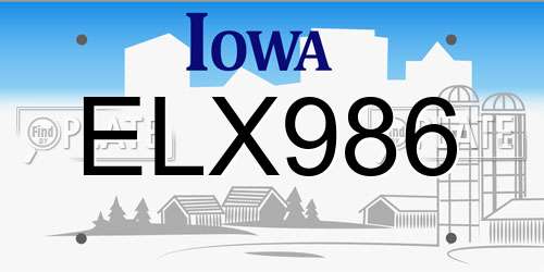 ELX986 Iowa License Plate