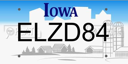 ELZD84 Iowa License Plate