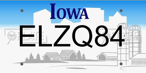 ELZQ84 Iowa License Plate