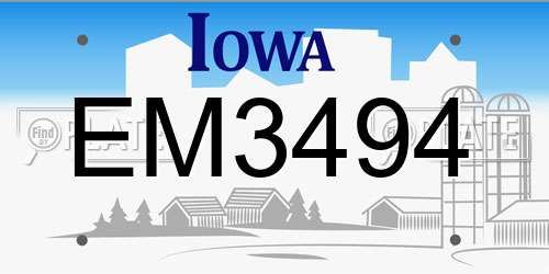 EM3494 Iowa License Plate