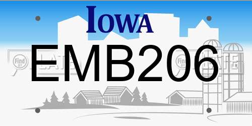 EMB206 Iowa License Plate