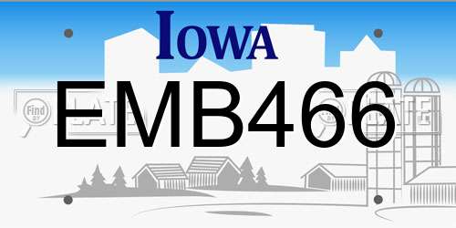EMB466 Iowa License Plate