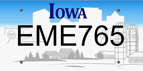 EME765 Iowa License Plate