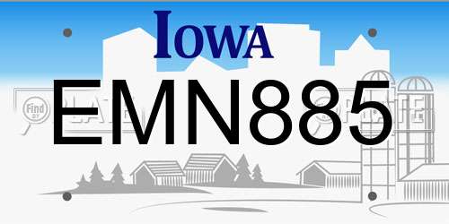 EMN885 Iowa License Plate