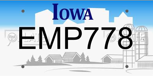 EMP778 Iowa License Plate