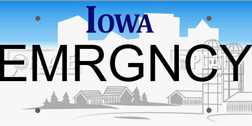 EMRGNCY Iowa License Plate
