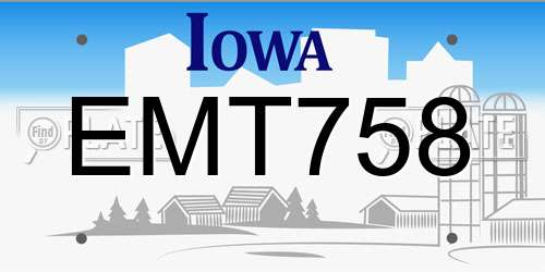 EMT758 Iowa License Plate