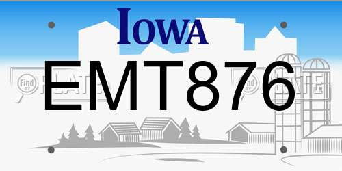 EMT876 Iowa License Plate