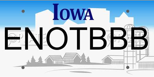 ENOTBBB Iowa License Plate