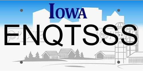 ENQTSSS Iowa License Plate