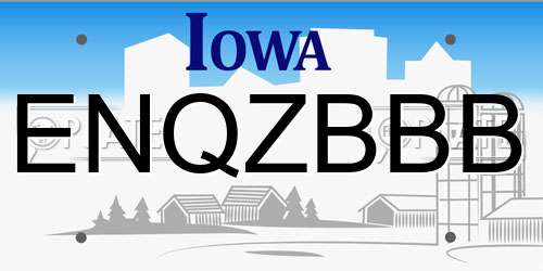 ENQZBBB Iowa License Plate